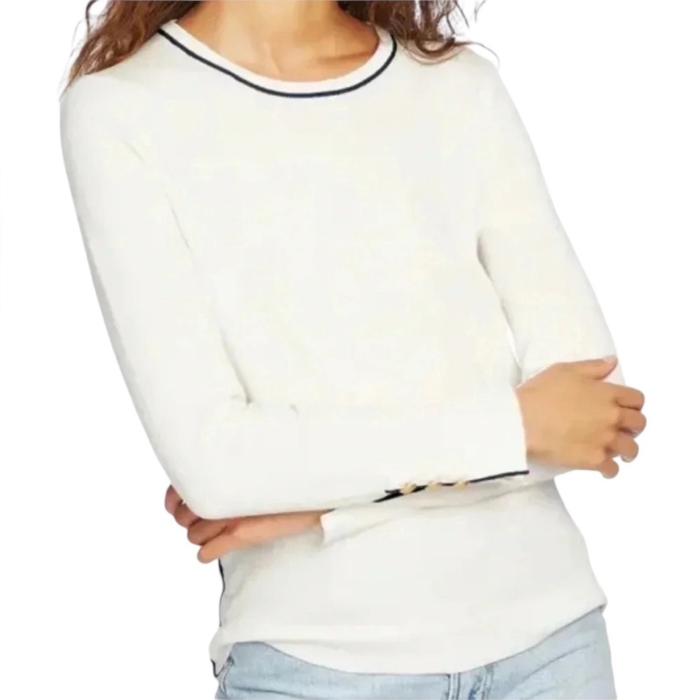 Court & Rowe Women’s White Tan Ivy‎ League Crewneck Sweater XS NWT
